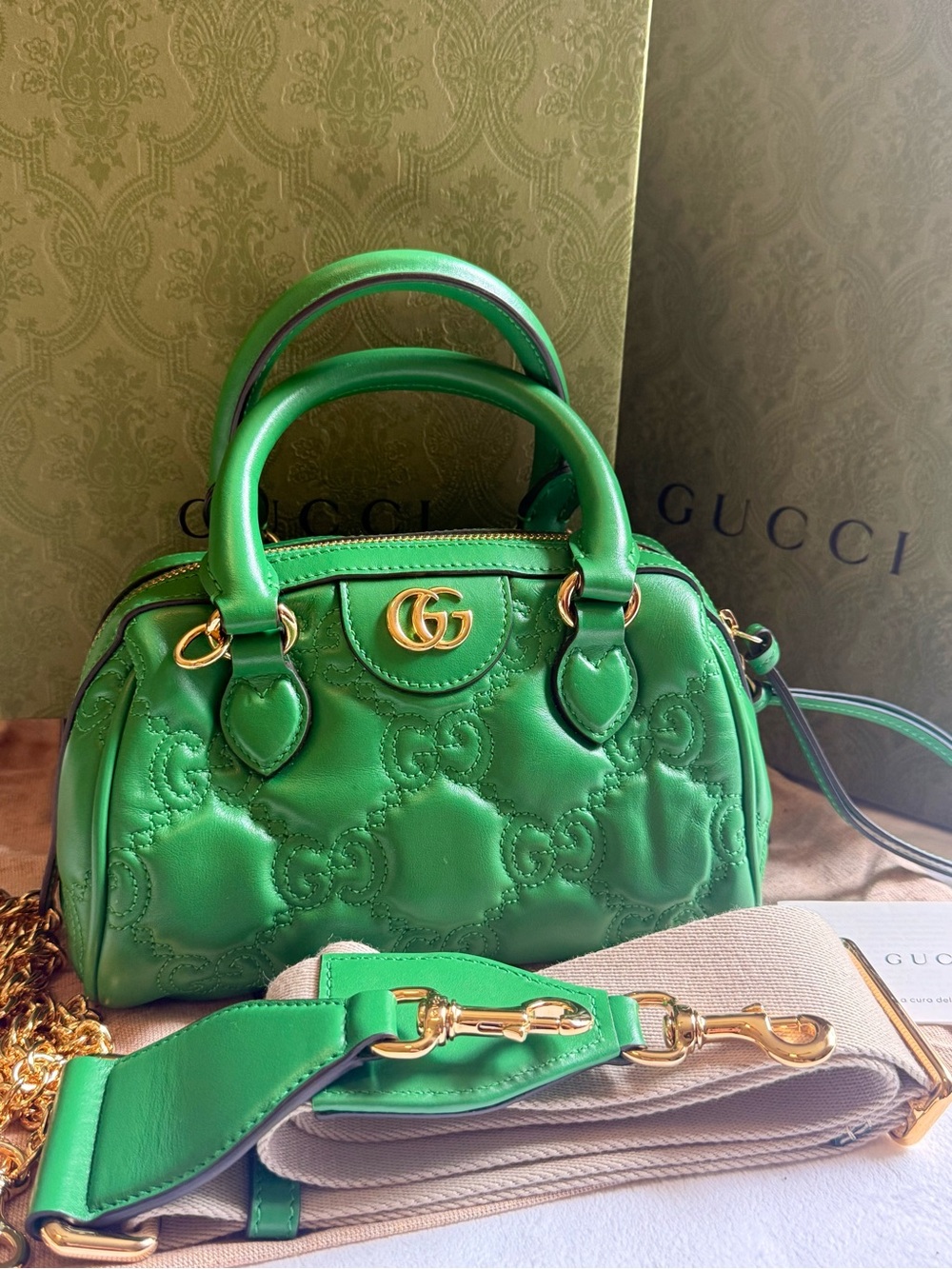 GUCCI  Ophidia Convertible Boston Top Handle Bag GG Matelasse Leather Mini BNIB